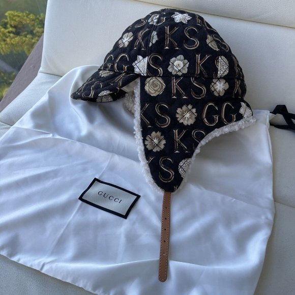 NEW GUCCI X KEN SCOTT Canvas Shearling Floral Print Cap Hat Size S Multicolor - Picture 7 of 11